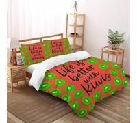 Vida Kiwis Funda De Edredón 3 Piezas 3D Impresa Life Farm Fruits con Cremallera Y Funda De Almohada Double（200x200cm） Microfibra Juego De Cama para para Niñosy Hombres