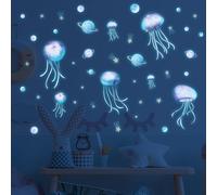 Vida marina luminosa compatible con la decoración de la habitación infantil, calcomanías de pared de peces oceánicos autoadhesivas e impermea