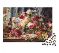 Vida Muerta Flores Vino Puzzles Imposible,desafío para Adultos Interesante Entretenimiento Creativo 1000 Piezas Obra De Arte De Juego De para Adultos Y Niños 52x38cm/1000pcs