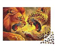 Vida Salvaje León Leopardo Enfrentamiento Puzzle 1000 Piezas Adultos Papel Educativo Duelo Animal Puzzle de Papel Decoración Regalo 38x26cm/1000pcs