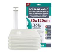 VIDA SOL 4 Bolsas de Vacío 80x120cm Con Bomba Manual, Bolsas Almacenaje Reutilizables para Edredones, Mantas, Ropa, Viaje y Mudanza, Extra Gruesas, Ahorra hasta 80% de Espacio, Sin Olor