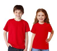 Vida Sol Pack 2 Camiseta Infantil 100% Algodón, Unisex, Manga Corta, Cuello Redondo, Suave y Transpirable, Diseño Básico y Cómodo, Ideal para Uso Diario, Tallas 7-8 Años, Rojo, S