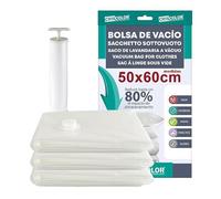 VIDA SOL Pack 3 Bolsas de Vacío Con Bomba Manual, Bolsas Almacenaje Reutilizables para Edredones, Mantas, Ropa, Viaje y Mudanza, Extra Gruesas, Ahorra hasta 80% de Espacio, 50x60cm, Sin Olor