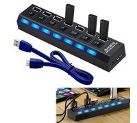 Vidacharmy HUB USB 3.0 de 7 Puertos con interruptores de alimentación LED Individuales para Cada Puerto. Docking Station con Velocidad de Transferencia de 5,0 GB/s para portátil, PC Dispositivos USB