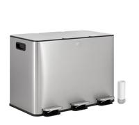 Vidacharmy Triple Basura con Pedal, 3x15L Cubo de Basura para Cocina, Papelera Cocina con 15 Bolsas, Sistema de Separación de Residuos, Acero inoxidable, Tapas de Cierre suave, 62x37x43.2cm, Plateado