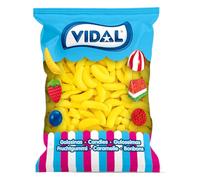 Vidal Golosinas. Bananas Gigantes Azúcar. Caramelo de goma en forma de plátano con cobertura de azúcar. Color amarillo. Sin gluten ni grasa. Bolsa 1 kg