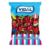 Vidal Golosinas. Cerezas Gigantes. Gominolas en forma de cereza tamaño XL con sabor auténtico a cereza, textura brillante y blandita. Sin gluten ni grasa. Bolsa 1 kg