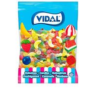 Vidal Golosinas Cocktail Mix. Surtido de Plátanos, Botellas Cola, Ositos y Gomitas. Sabores Plátano, Fresa, Cola,Limón y Naranja. Bolsa 1 Kg