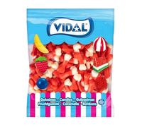Vidal Golosinas Huesos Brillo. Color Blanco y Rojo, Sabor Fresa, Bolsa 1 Kg