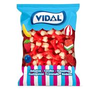 Vidal Golosinas Huesos Brillo. Color Blanco y Rojo, Sabor Fresa, Bolsa 1 Kg