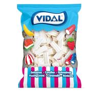 Vidal Golosinas. Ladrillos Blancos Fresa Nata. Regaliz relleno con sabor fresa y nata, con cobertura ácida. Color blanco por fuera y rojo por dentro. Sin gluten ni grasa. Bolsa 250 u