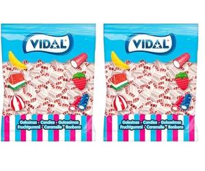 Vidal Golosinas. Ladrillos de regaliz blancos y rojo rellenos. Sabor nata fresa. Bolsa de 250 unidades. (Paquete de 2)