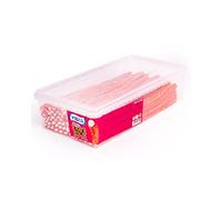 Vidal Golosinas Mega Dulcipica. Regaliz relleno tamaño XL con cobertura pica e intenso sabor a fresa. Color rojo y su interior blanco. Bandeja 70 unidades.