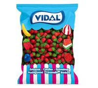 Vidal Golosinas. Mini Fresas Silvestres. Golosina con forma de fresa sabor fresa y color rojo y verde. Bolsa de 1 kg.