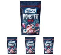 Vidal Golosinas. Monster Mix - Selección de chuches terróríficas, con intenso sabor a fresa y fresa-nata. Sin Gluten. Sin Grasa. Bolsa 180g (Paquete de 4)