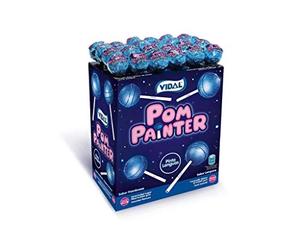 Vidal Golosinas Pompainter. Caramelo con palo color azul brillante y sabor frambuesa ácida. Estuche de 100 uds.
