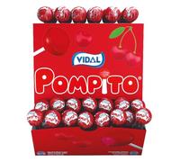 Vidal Golosinas. Pompito. Caramelo con palo sabor cereza. Estuche de 100 uds.