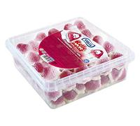 Vidal Golosinas Rellenolas. Fresones con nata. Caramelo de goma con doble textura y sabor fresa nata. Color rosa. Bandeja 65 Unidades