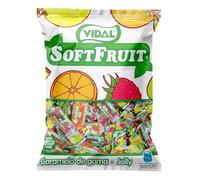 Vidal Golosinas. Soft Fruit, Caramelo de goma envuelto, Colores Amarillo, Rojo y Naranja, Sabores Piña, Limón, Naranja, Manzana y Fresa. Bolsa 1 Kg
