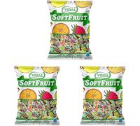 Vidal Golosinas. Soft Fruit, Caramelo de goma envuelto, Colores Amarillo, Rojo y Naranja, Sabores Piña, Limón, Naranja, Manzana y Fresa. Bolsa 1 Kg (Paquete de 3)