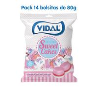 Vidal Golosinas - Sweet Cakes 14 × 80 g | Tartitas de Golosina sabor fresa-nata | Gominolas sin gluten para fiestas y candy-bar