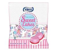 Vidal Golosinas Sweet Cakes. Caramelos de goma en forma de tartitas con delicioso sabor a fresa nata. Envuelta individual. Bolsa 200 unidades