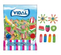 Vidal Mix Ácido bolsa 1 Kg - Delicioso surtido de chucherías ácido- Pulpos, fresas, dedos, kiwi, sandía - Sin gluten y sin grasa