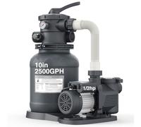 VIDAPOOL Bomba de filtro de arena de 10 pulgadas para piscina sobre el suelo, bombas de piscina de 1/2 HP 2500 GPH sobre el suelo para piscinas de hasta 11,000 galones, filtro de arena de piscina con
