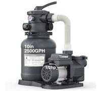 VIDAPOOL - Bomba de filtro de arena para piscina sobre el piso, bombas de piscina sobre el piso con temporizador, filtro de arena para piscina con válvula de 6 vías, filtración eficiente, 10 pulgadas