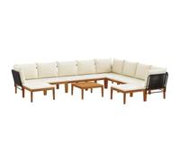 vidaXL 11 pcs Madera de Acacia Sólida y Cuerda Natural, Conjunto de jardín, diseño Modular, Limpieza fácil, sofá Exterior, Asientos cómodos para Relajarse en el Patio