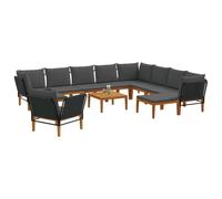 vidaXL 12 pcs Madera de Acacia Sólida y Cuerda Natural, Conjunto de jardín, diseño Modular, Limpieza fácil, sofá Exterior, Asientos cómodos para Relajarse en el Patio