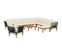 vidaXL 12 pcs Madera de Acacia Sólida y Cuerda Natural, Conjunto de jardín, diseño Modular, Limpieza fácil, sofá Exterior, Asientos cómodos para Relajarse en el Patio
