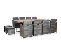 Set Comedor Jardín 13 Pzas Ratán Sintético Y Madera Acacia Gris Vidaxl