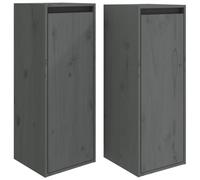 vidaXL 2X Armarios de Pared Estante Flotante Almacenaje Salón Sala de Estar Hogar Muebles Decoración Madera Maciza de Pino Gris 30x30x80 cm