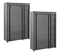 vidaXL 2X Armarios Plegables Tela Mobiliario Ropero Hogar Solución Útil Almacenamiento Casa Hogar Trastero Garaje Sótano Dormitorio Gris 110x45x175cm