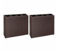 vidaXL 2X Arriates con 4 Maceteros Ratán Sintético Jardinería Flores Tiestos y Accesorios Articulos para Plantas Duraderos Impermeables Marrón
