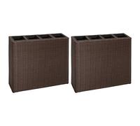 vidaXL 2X Arriates con 4 Maceteros Ratán Sintético Jardinería Flores Tiestos y Accesorios Articulos para Plantas Duraderos Impermeables Marrón
