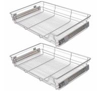vidaXL 2x Bandejas Almacenaje Alambre Acero Extraíbles Plateado 800 mm Ancho