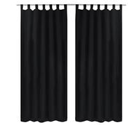 vidaXL 2X Cortinas Micro-Satinadas con Trabillas Negras Separador 140x175 cm