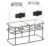 vidaXL 2X Dispensadores de Bebida con Soporte Vidrio Grifo Transparente Accesorios Comedor Recipientes Conservación Bebidas Alimentación Zumos 4 L