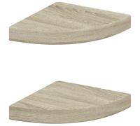 vidaXL 2X Estante Flotante Esquina Repisa Colgante Estantería Tablero CD Libros Decoración Coleccionables Fotos Premios Color Roble MDF 25x25x3,8cm