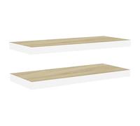 vidaXL 2X Estante Flotante Pared Repisa Balda Estantería Salón Sala de Estar Exhibición Colgante Decoración Blanco y Roble MDF 60x23,5x3,8 cm