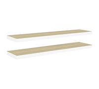 vidaXL 2X Estante Flotante Pared Repisa Balda Estantería Salón Sala de Estar Exhibición Colgante Decoración Blanco y Roble MDF 120x23,5x3,8 cm