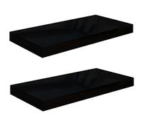 vidaXL 2X Estante Flotante Pared Repisa Colgante Estantería Tablero CD Libros Coleccionables Fotos Premios Negro Brillo MDF 50x23x3,8 cm