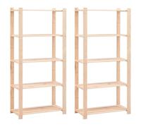 vidaXL 2X Estantería con 5 Niveles Madera de Pino Casa Hogar Decoración Diseño Mobiliario Muebles Estante Librería Armario Estante 80x38x170 cm