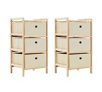vidaXL 2X Estanterías Madera de Cedro 3 Cestas Tela Beige Repisa Organizador