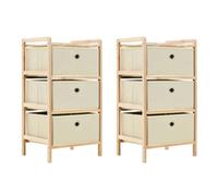 vidaXL 2X Estanterías Madera de Cedro 3 Cestas Tela Beige Repisa Organizador