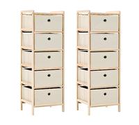 vidaXL Estanterías Organizador madera de cedro 5 cestas tela beige (2 unidades)