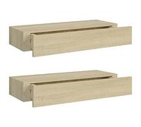 Estantes De Pared Con Cajón 2 Uds Mdf Roble 60x23,5x10 Cm Vidaxl