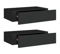 vidaXL 2X Estantes con Cajón de Pared Repisa Flotante Balda Estantería Armario Salón Exhibición Colgante Decoración Negro MDF 40x23,5x10 cm